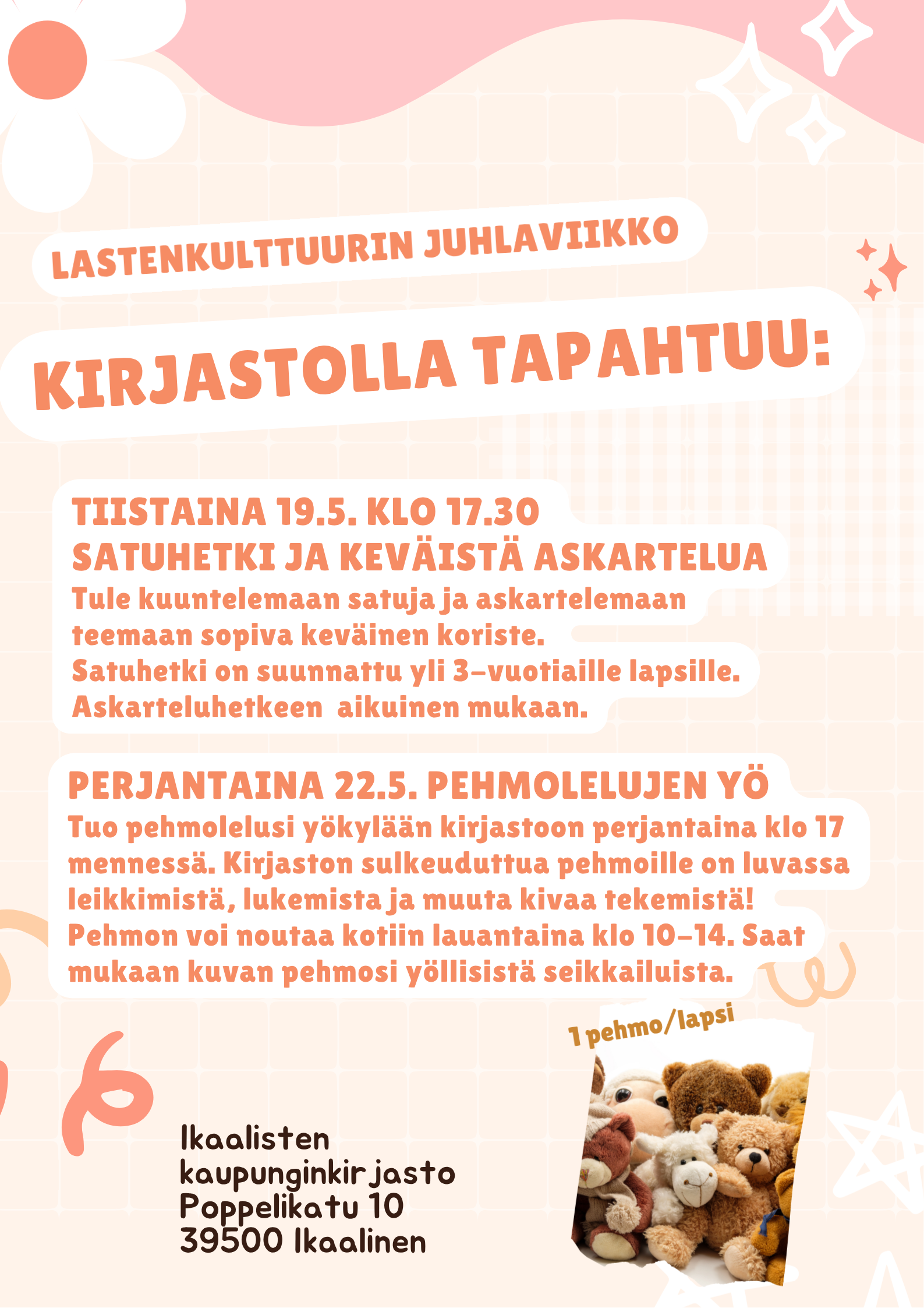 Tiistaina 19.5. Ikaalisten kirjastolla satuhetki ja keväistä askartelua lapsille ja lapsiperheille klo 17.30