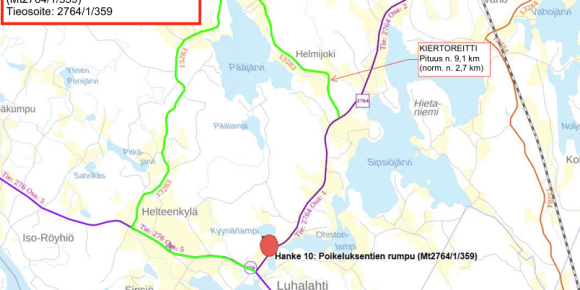 Sisä-Suomen elinvoimakeskus: Poikeluksentie poikki rumputyön vuoksi 15.-16.6.2026